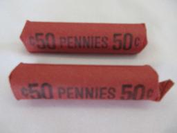 Two 50 Cent Wheat Penny Coin Rolls