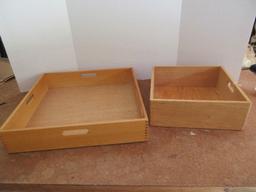 Lot - Wooden Dovetailed Tray w/ Centered Handle Each Side