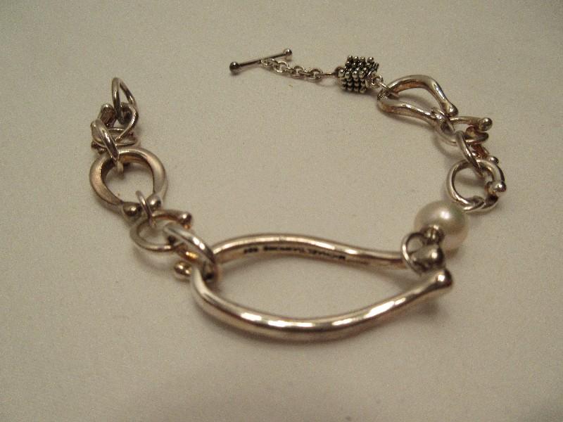 Michael Dawkins 925 Sterling & Pearl Modernist Design Bracelet w/ Toggle Clasp