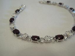 925 Sterling Amethyst Color/Rosette Design Bracelet