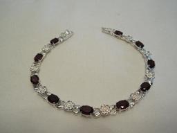 925 Sterling Amethyst Color/Rosette Design Bracelet