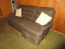 La-Z-Boy Dual End Recliner Sofa Brown Herringbone Upholstered Pattern