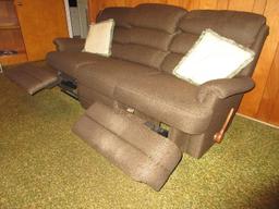 La-Z-Boy Dual End Recliner Sofa Brown Herringbone Upholstered Pattern