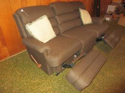 La-Z-Boy Dual End Recliner Sofa Brown Herringbone Upholstered Pattern