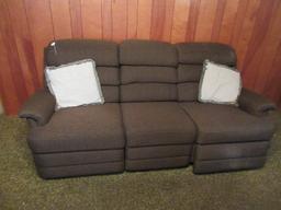 La-Z-Boy Dual End Recliner Sofa Brown Herringbone Upholstered Pattern