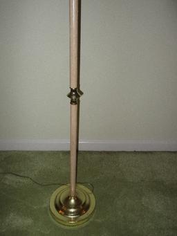 5ft Floor Lamp Bleached Simulated Wood Finish Brass Tone Base & Flared Panel Design Shade