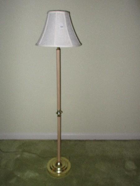 5ft Floor Lamp Bleached Simulated Wood Finish Brass Tone Base & Flared Panel Design Shade
