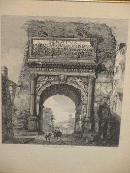 Pair - Engravings Roman Ruins Architectural Arched Gateway Entrance