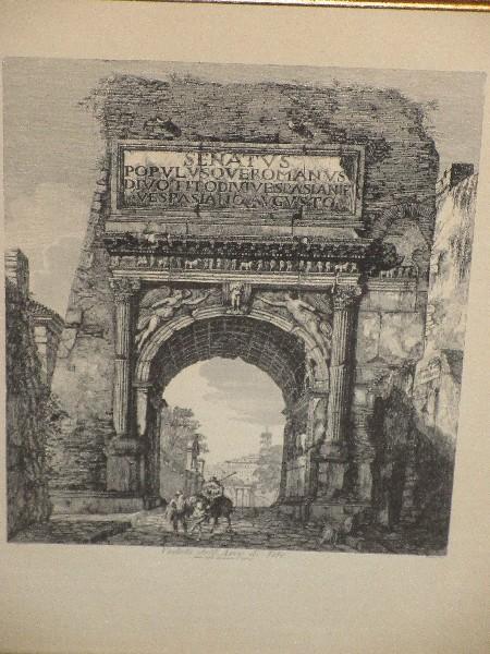 Pair - Engravings Roman Ruins Architectural Arched Gateway Entrance