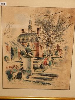 Titled "Governs Palace Williamsburg" Attributed to John Haymson Lithograph