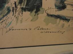 Titled "Governs Palace Williamsburg" Attributed to John Haymson Lithograph
