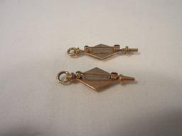 2 Fraternity Pins 1 Stamped 10k Engraved F.H.B. 1949 1 3/8" 1 Engraved M.H.E. 1952 1 3/8"