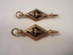 2 Fraternity Pins 1 Stamped 10k Engraved F.H.B. 1949 1 3/8" 1 Engraved M.H.E. 1952 1 3/8"