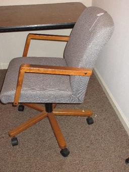 Mid-Century Style Desk Chair Upholstered Back/Seat on Casters Wood Trim
