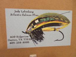 Hand Crafted Fly Fishing Lure in Shadow Box Frame/Oval Mat Artist Signed Judy Lehmberg