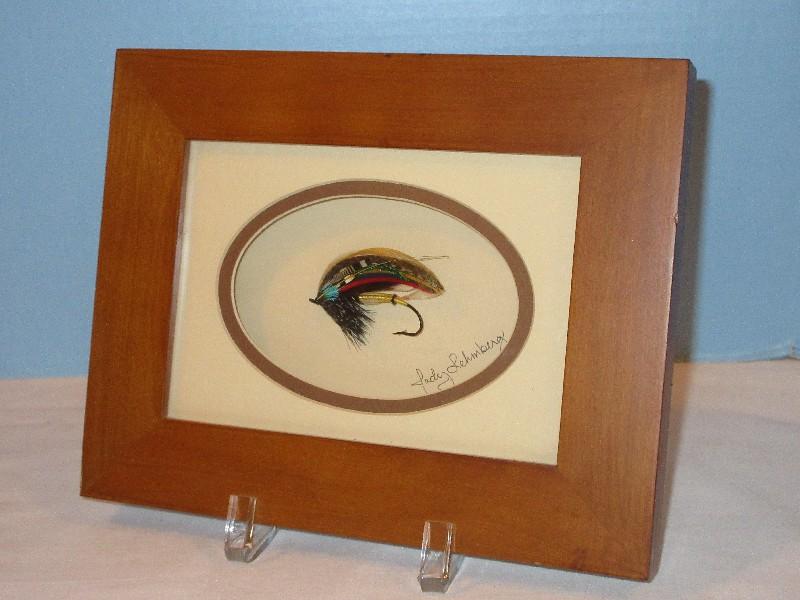 Hand Crafted Fly Fishing Lure in Shadow Box Frame/Oval Mat Artist Signed Judy Lehmberg