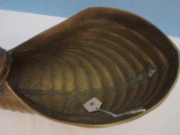 Solid Brass Nautilus Shell Planter on Conch Spiral Shell Feet