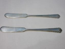 2 Rogers International Sterling Moonbeam Pattern Silverware Flat Handle Butter Spreaders