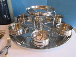 Lot - Misc. Flatware Scroll Foliage/Flower Pattern, OGGI Red/Stainless Base Utensil Crock