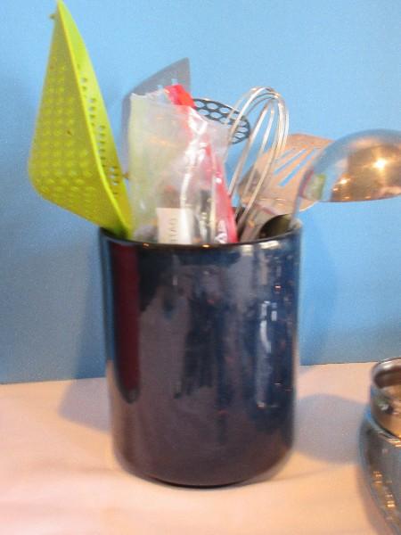 Lot - Misc. Flatware Scroll Foliage/Flower Pattern, OGGI Red/Stainless Base Utensil Crock