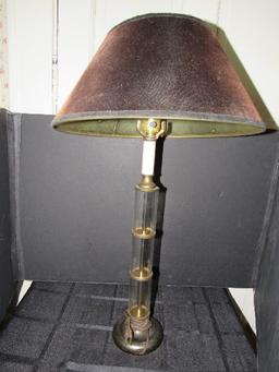 Tall Glass Sectional Design Brass Base Lamp w/ Black Shade