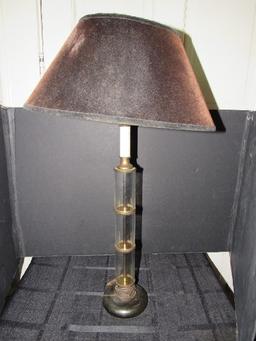 Tall Glass Sectional Design Brass Base Lamp w/ Black Shade