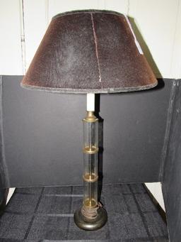 Tall Glass Sectional Design Brass Base Lamp w/ Black Shade