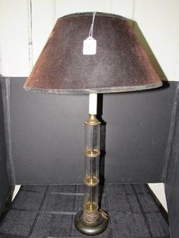 Tall Glass Sectional Design Brass Base Lamp w/ Black Shade