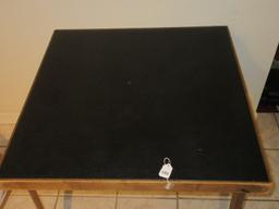 Vintage Wooden Frame Folding Card Game Table w/ Black Vinyl Top
