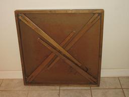 Vintage Wooden Frame Folding Card Game Table w/ Black Vinyl Top