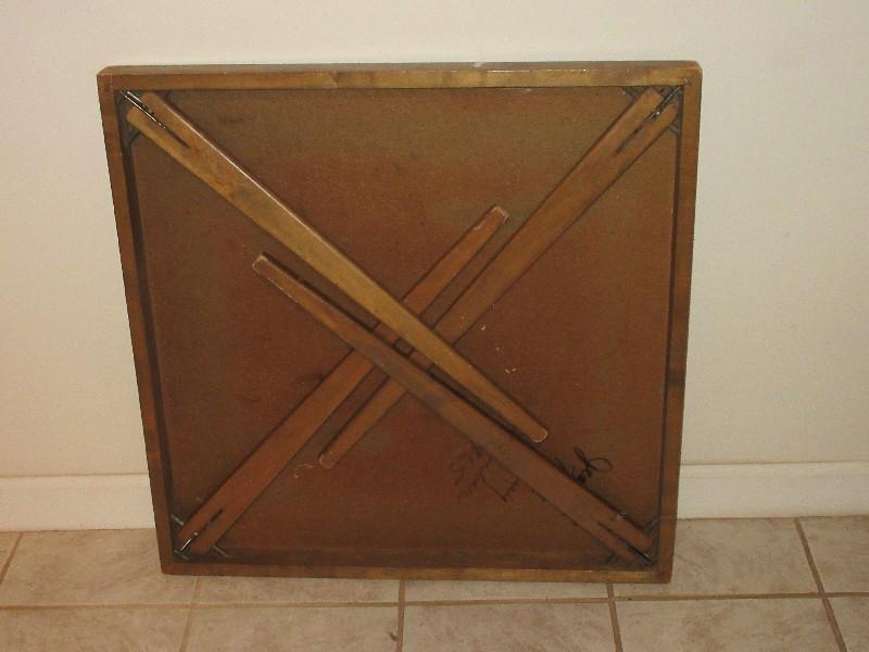 Vintage Wooden Frame Folding Card Game Table w/ Black Vinyl Top