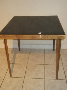 Vintage Wooden Frame Folding Card Game Table w/ Black Vinyl Top