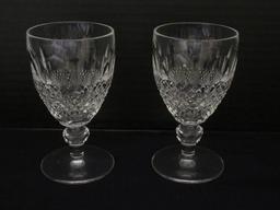 Pair - Waterford Crystal Colleen Short Stem Pattern Claret Wine Cut Criss Cross Hatch Design