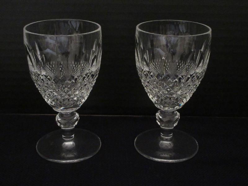 Pair - Waterford Crystal Colleen Short Stem Pattern Claret Wine Cut Criss Cross Hatch Design
