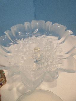 Group - Lenox Fine China Holiday Holly Berry Pattern 8 1/4" Open Candy Dish w/ Handles