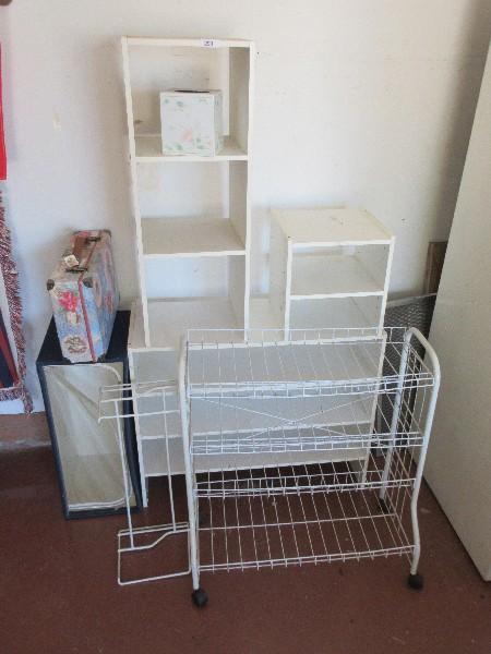 Group - 3-Tier Wire Shelf Cart, White Laminate Shelf, Etc.