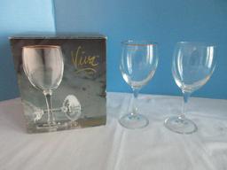 Set - 6 Luminarc Viva Pattern 10 1/2oz. Stem Goblets 18kt. Gold Rims