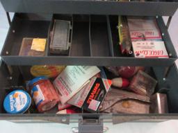 Fenwick Black Hawk 1063 Fishing Tackle Box w/ Floats, Hooks, Piers, Etc.