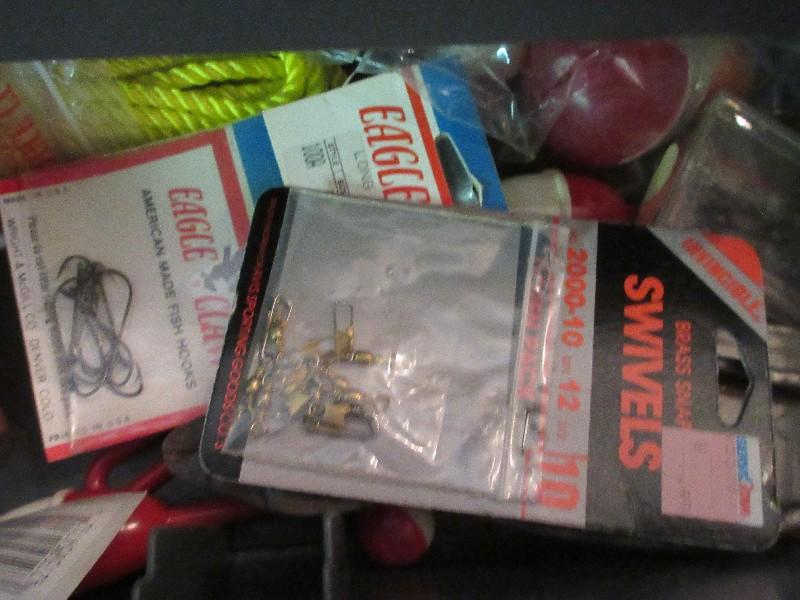 Fenwick Black Hawk 1063 Fishing Tackle Box w/ Floats, Hooks, Piers, Etc.