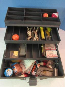 Fenwick Black Hawk 1063 Fishing Tackle Box w/ Floats, Hooks, Piers, Etc.