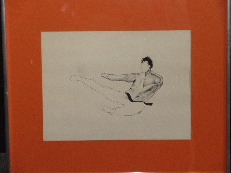 Group - 2 Martial Arts Men Original Ink Drawings Attributed to Signed B. Bryant Frame/Matt