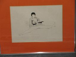 Group - 2 Martial Arts Men Original Ink Drawings Attributed to Signed B. Bryant Frame/Matt