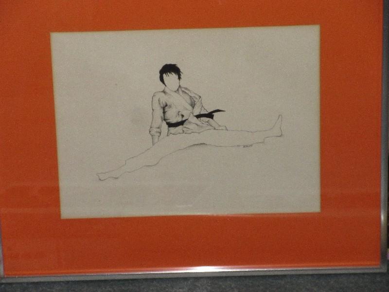 Group - 2 Martial Arts Men Original Ink Drawings Attributed to Signed B. Bryant Frame/Matt