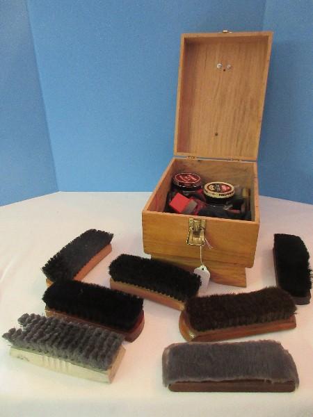 Oak Shinemaster Dovetail Shoe Shine Storage Box Shoe Rest, Brushes, Polish, Etc.