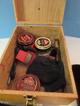 Oak Shinemaster Dovetail Shoe Shine Storage Box Shoe Rest, Brushes, Polish, Etc.