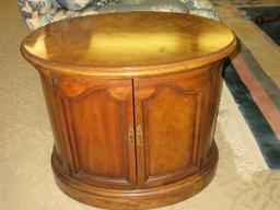 Drexel Furniture Heritage Collection Simulated Walnut Oval End Table Cabinet