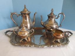 Silverplate Collection Large Webster Wilcox Engraved Handle Serving Tray
