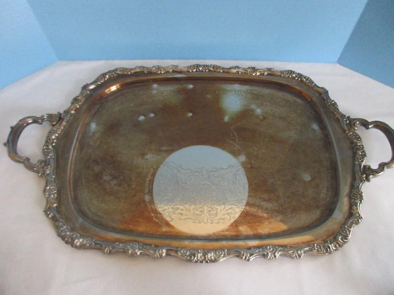 Silverplate Collection Large Webster Wilcox Engraved Handle Serving Tray