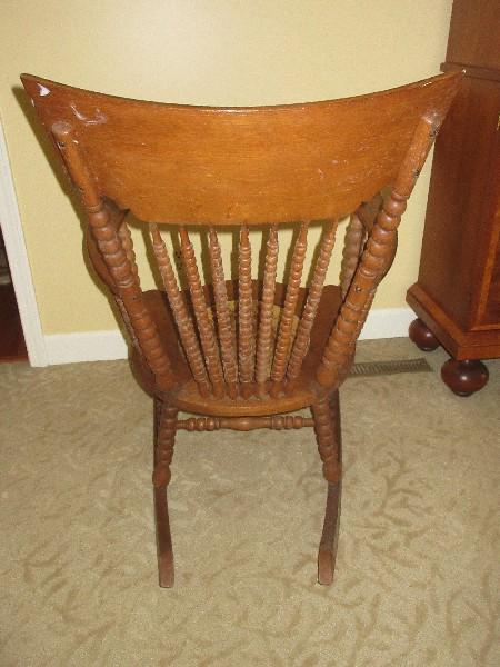 Scarce Find Remarkable Early Ball Design Curved High back Oak Rocker Rocking w/ Cushion