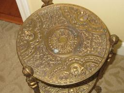 French Inspired Heavily Embellish Brass Tone Round Two-Tier Side Table